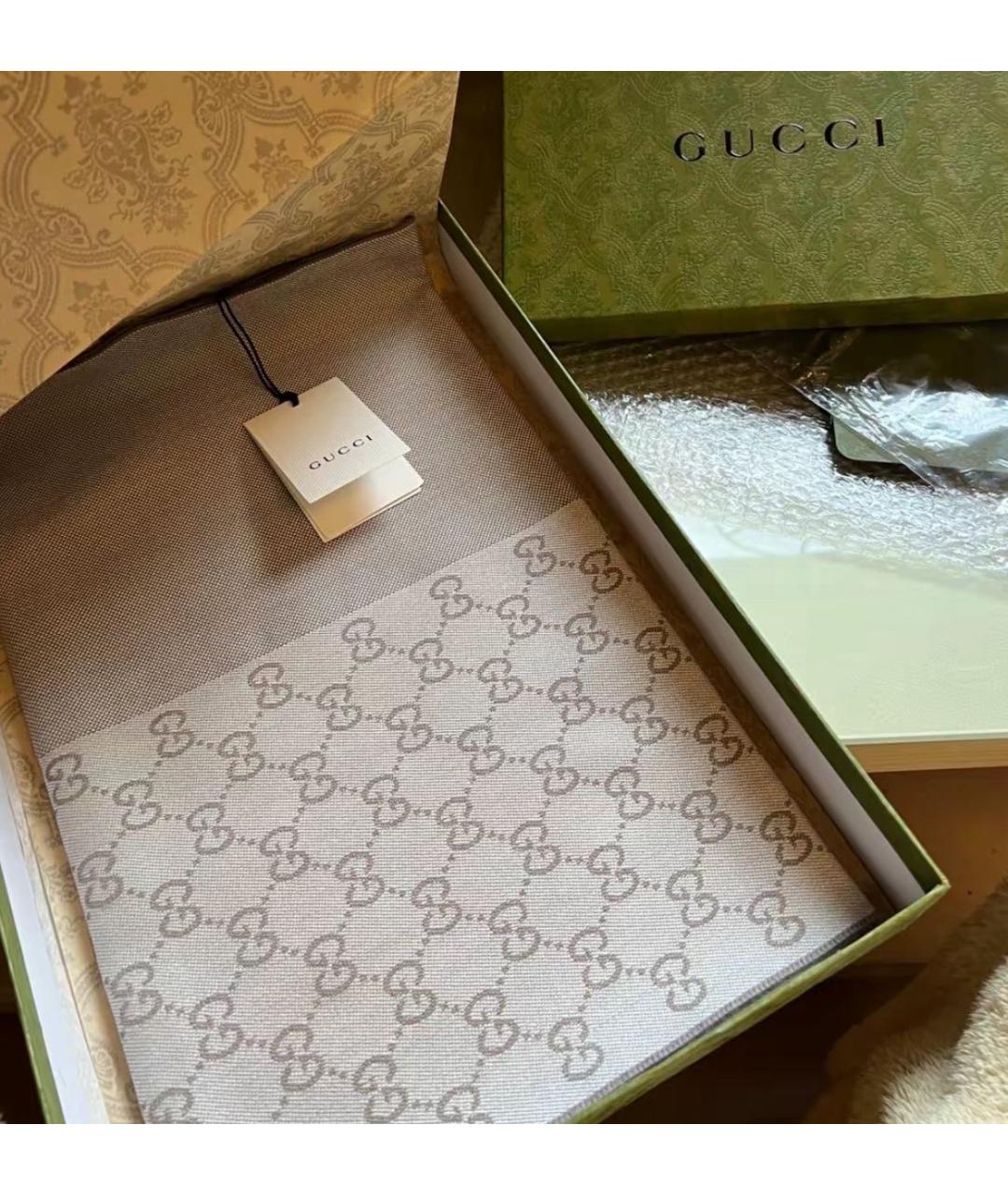 GUCCI Серый шерстяной шарф, фото 5