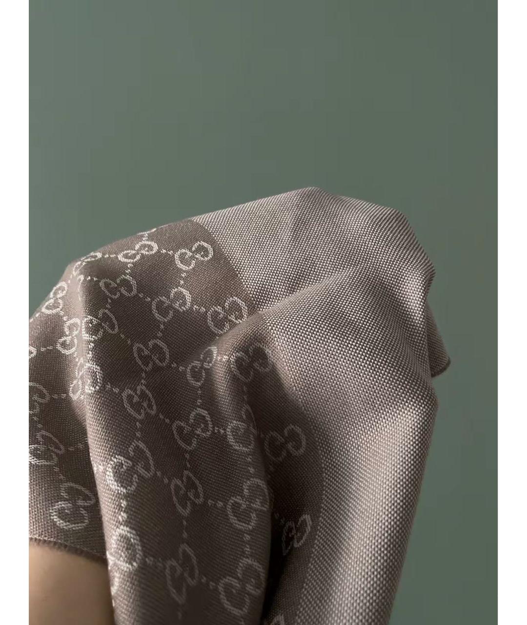 GUCCI Серый шерстяной шарф, фото 4