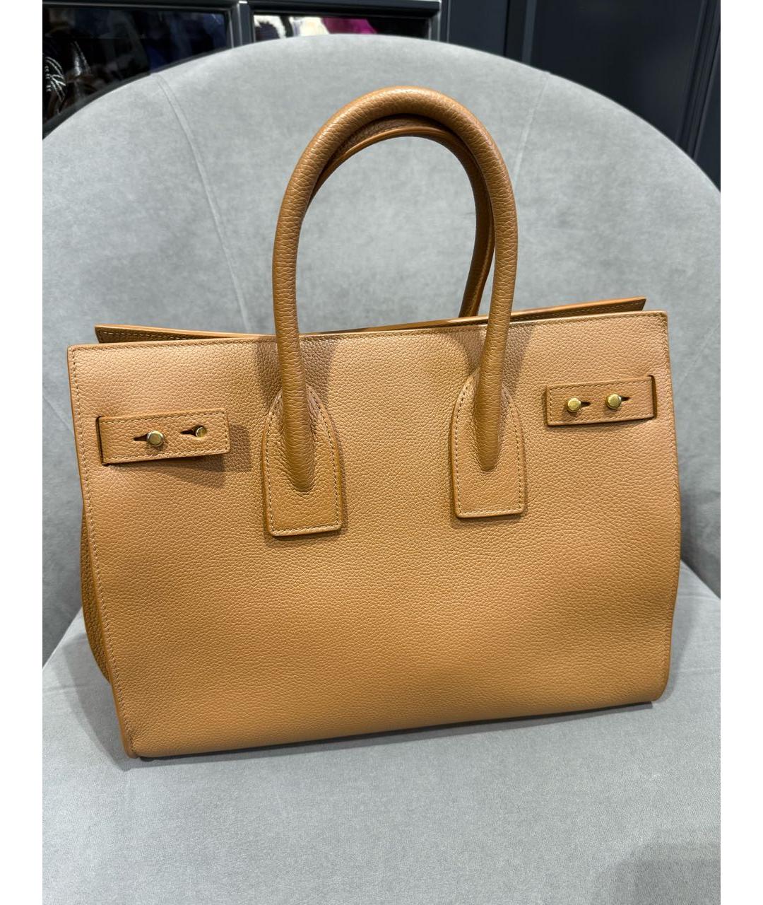 SAINT LAURENT Коричневая кожаная сумка тоут, фото 5