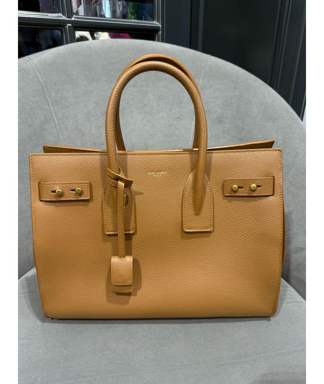 SAINT LAURENT Коричневая кожаная сумка тоут, фото 2