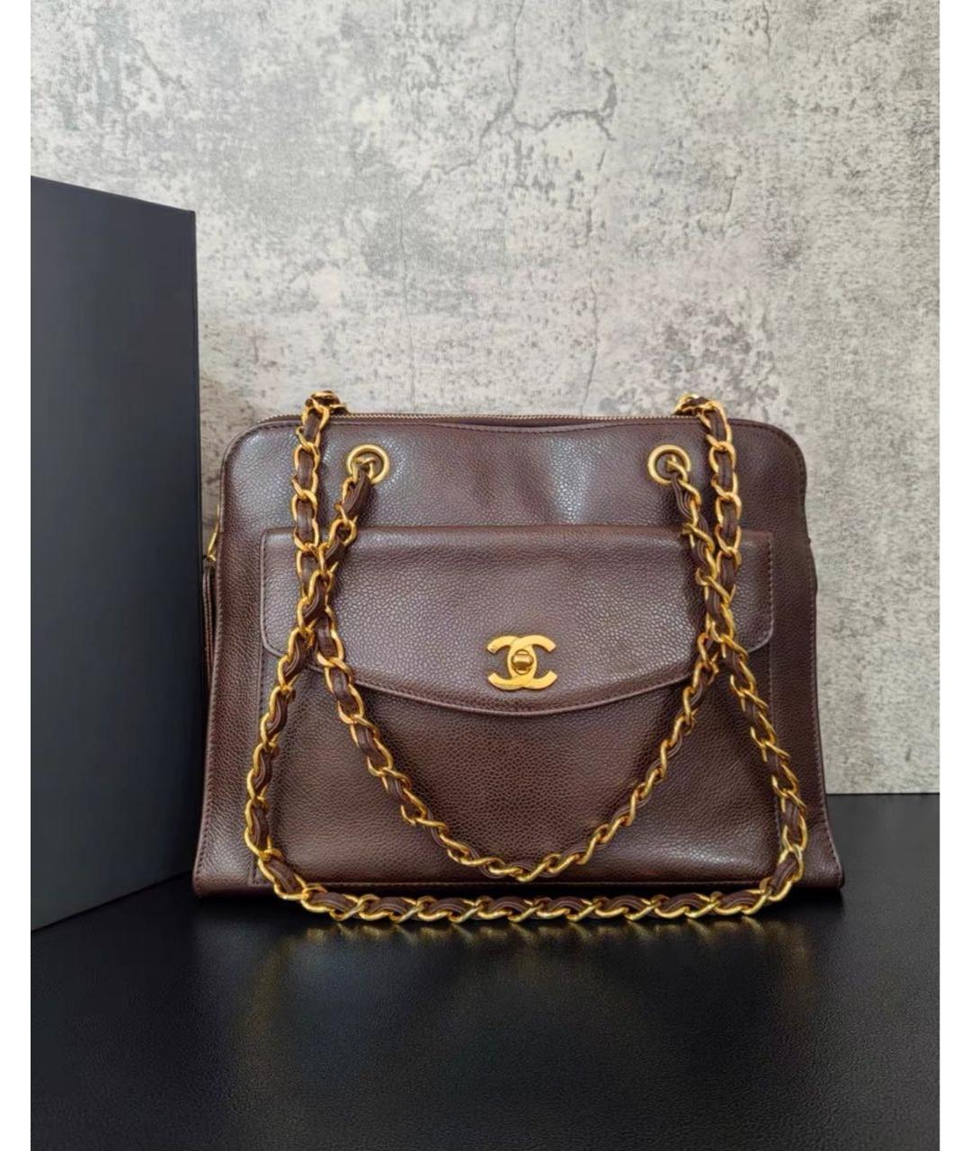 CHANEL Коричневая кожаная сумка через плечо, фото 2