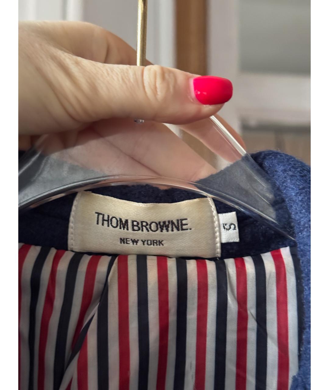 THOM BROWNE Темно-синее шерстяное пальто, фото 4