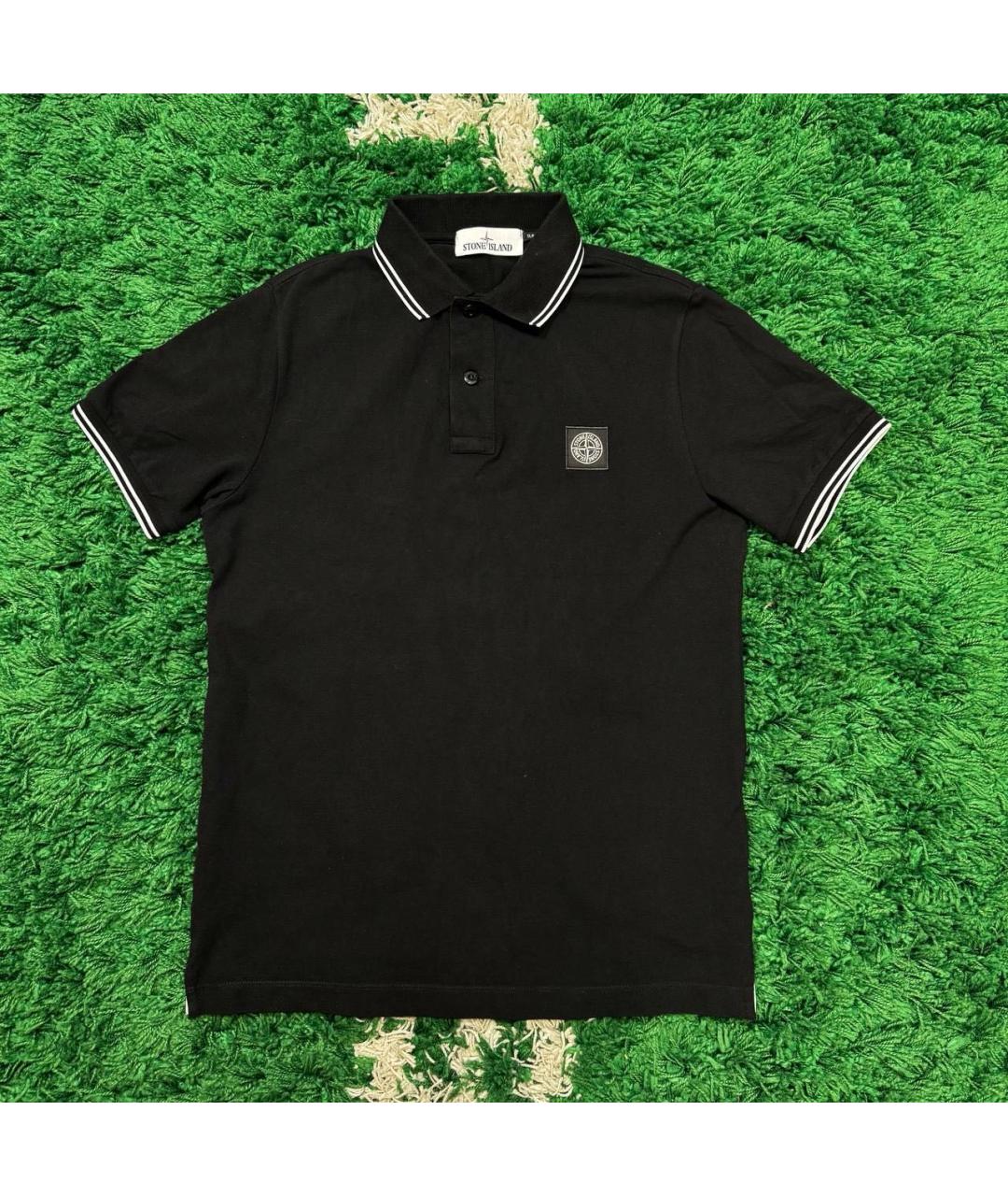 STONE ISLAND Черное хлопковое поло с коротким рукавом, фото 5