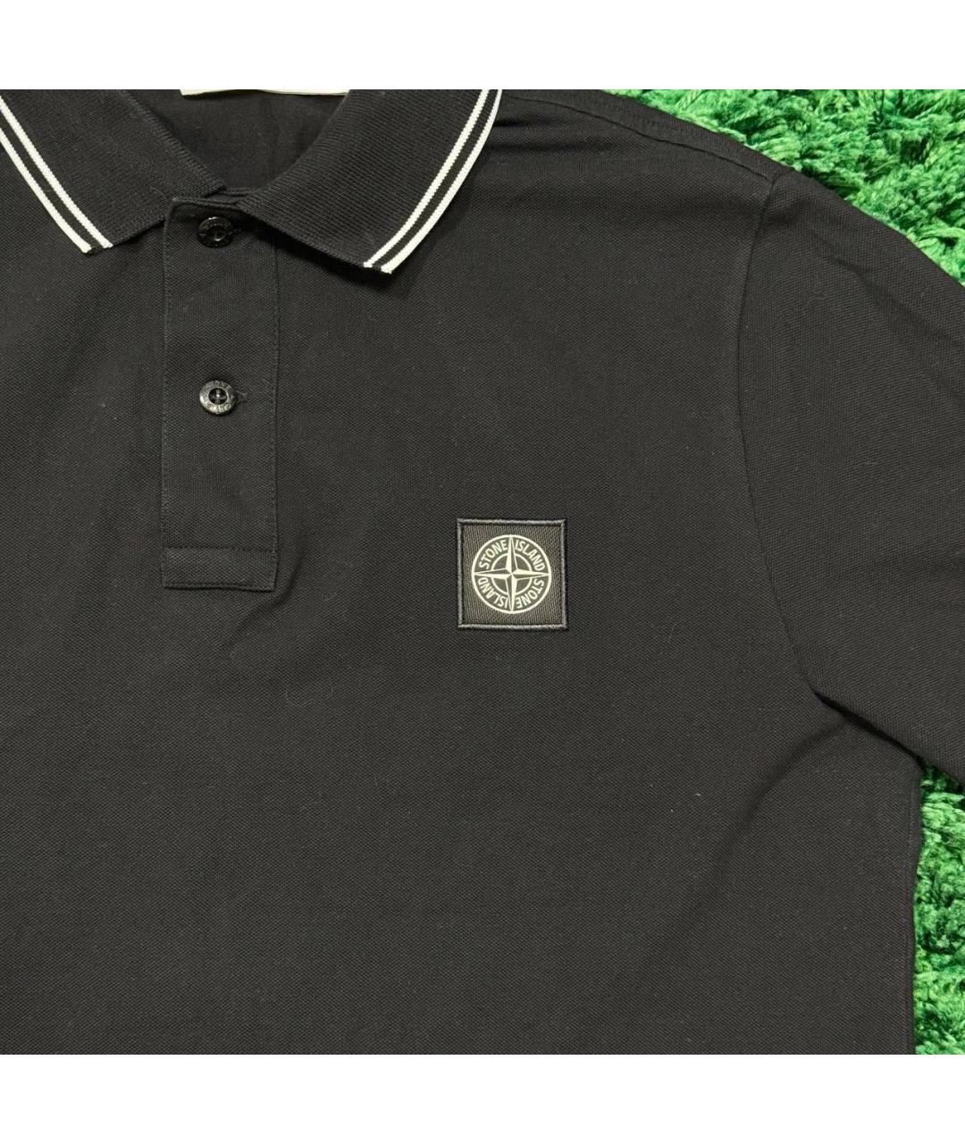 STONE ISLAND Черное хлопковое поло с коротким рукавом, фото 2