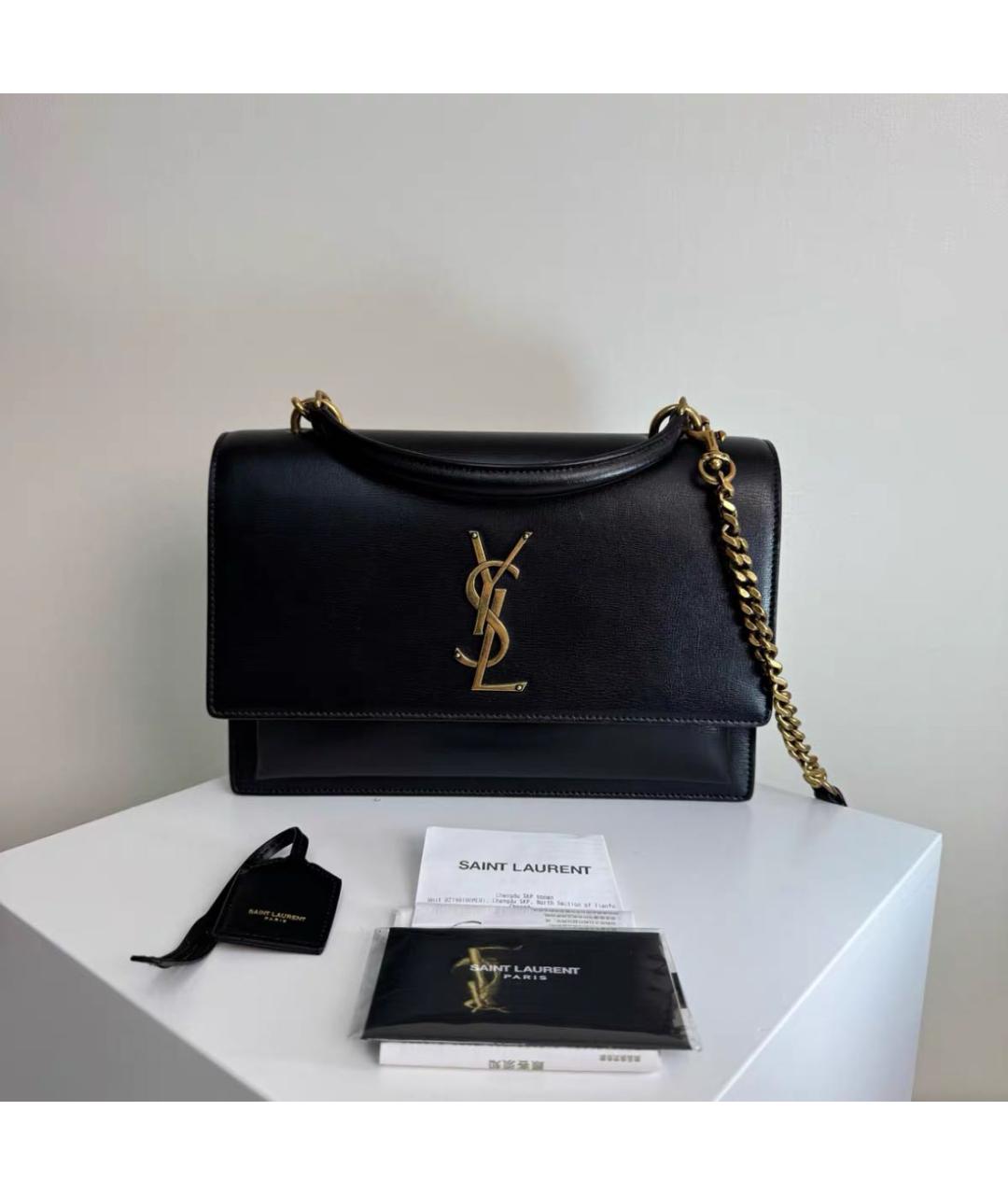 SAINT LAURENT Черная кожаная сумка через плечо, фото 2