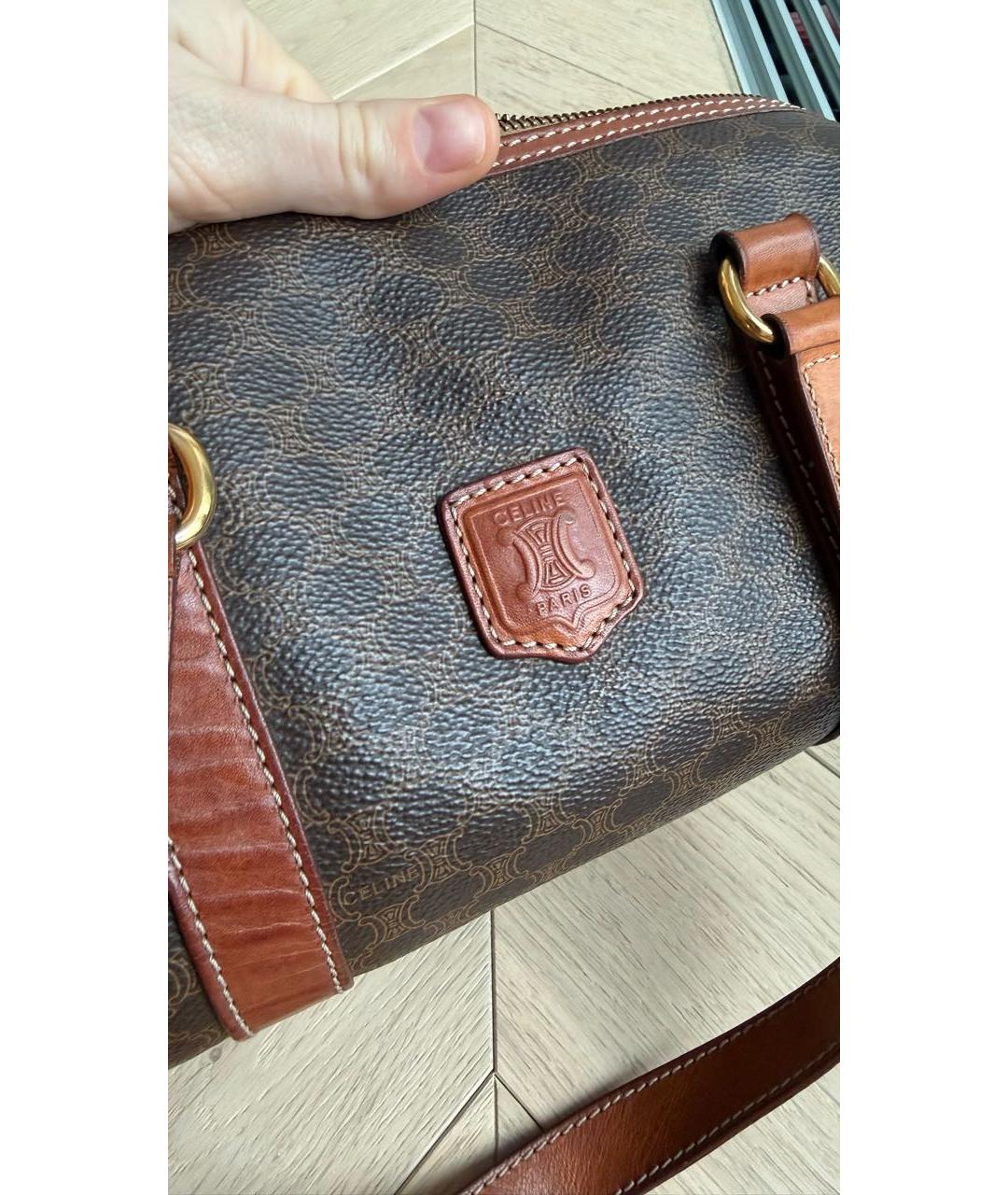 CELINE Коричневая кожаная сумка с короткими ручками, фото 5