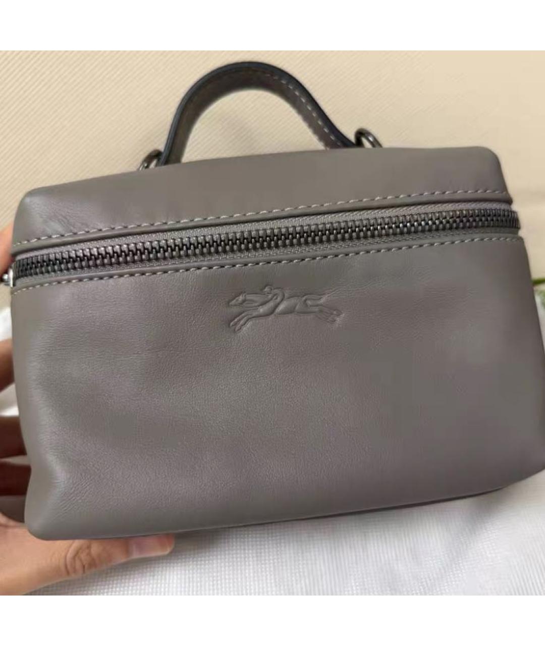 LONGCHAMP Антрацитовая кожаная сумка через плечо, фото 2