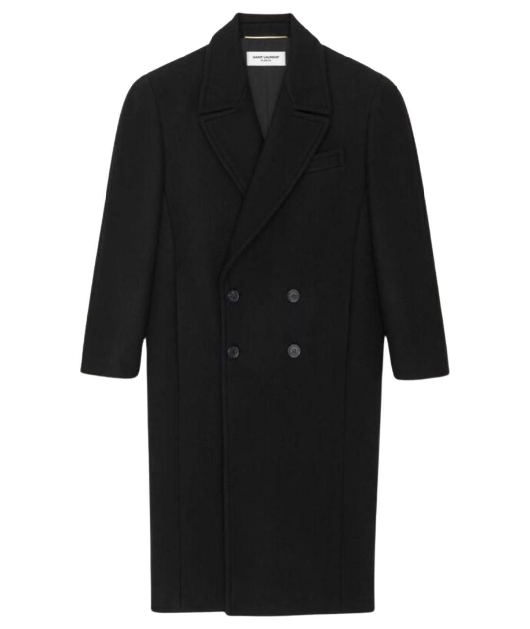 SAINT LAURENT Черное шерстяное пальто, фото 1