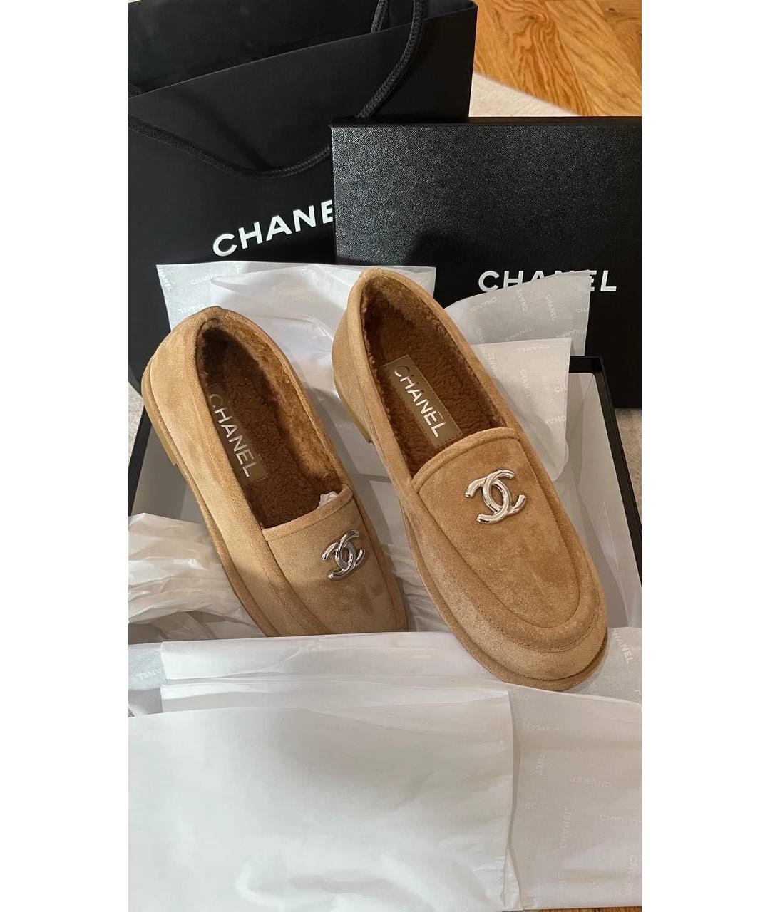 CHANEL Коричневые замшевые лоферы, фото 5