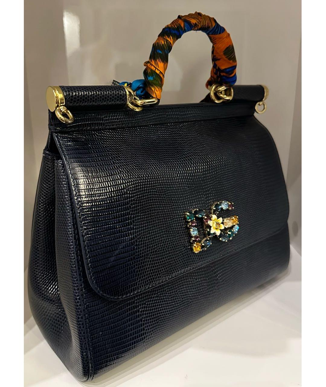 DOLCE&GABBANA Темно-синяя кожаная сумка с короткими ручками, фото 2