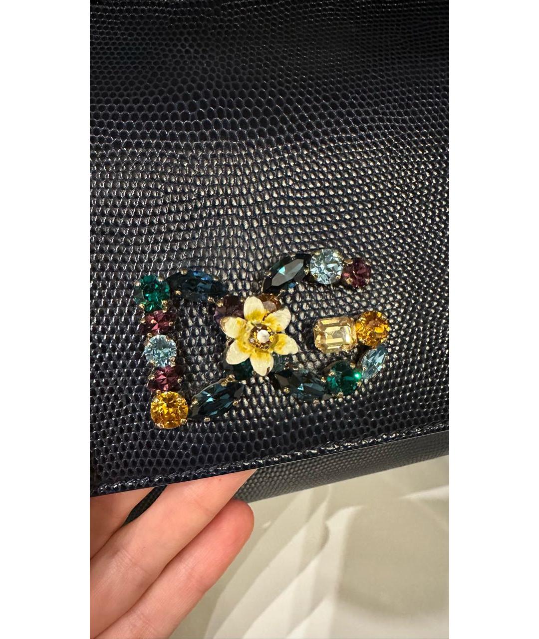 DOLCE&GABBANA Темно-синяя кожаная сумка с короткими ручками, фото 8
