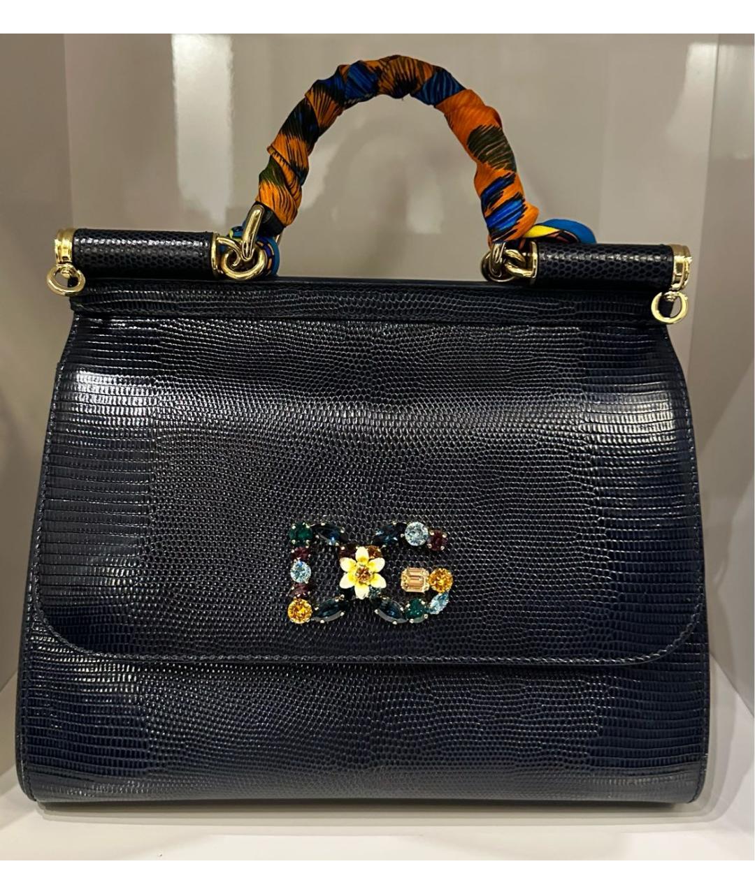 DOLCE&GABBANA Темно-синяя кожаная сумка с короткими ручками, фото 9