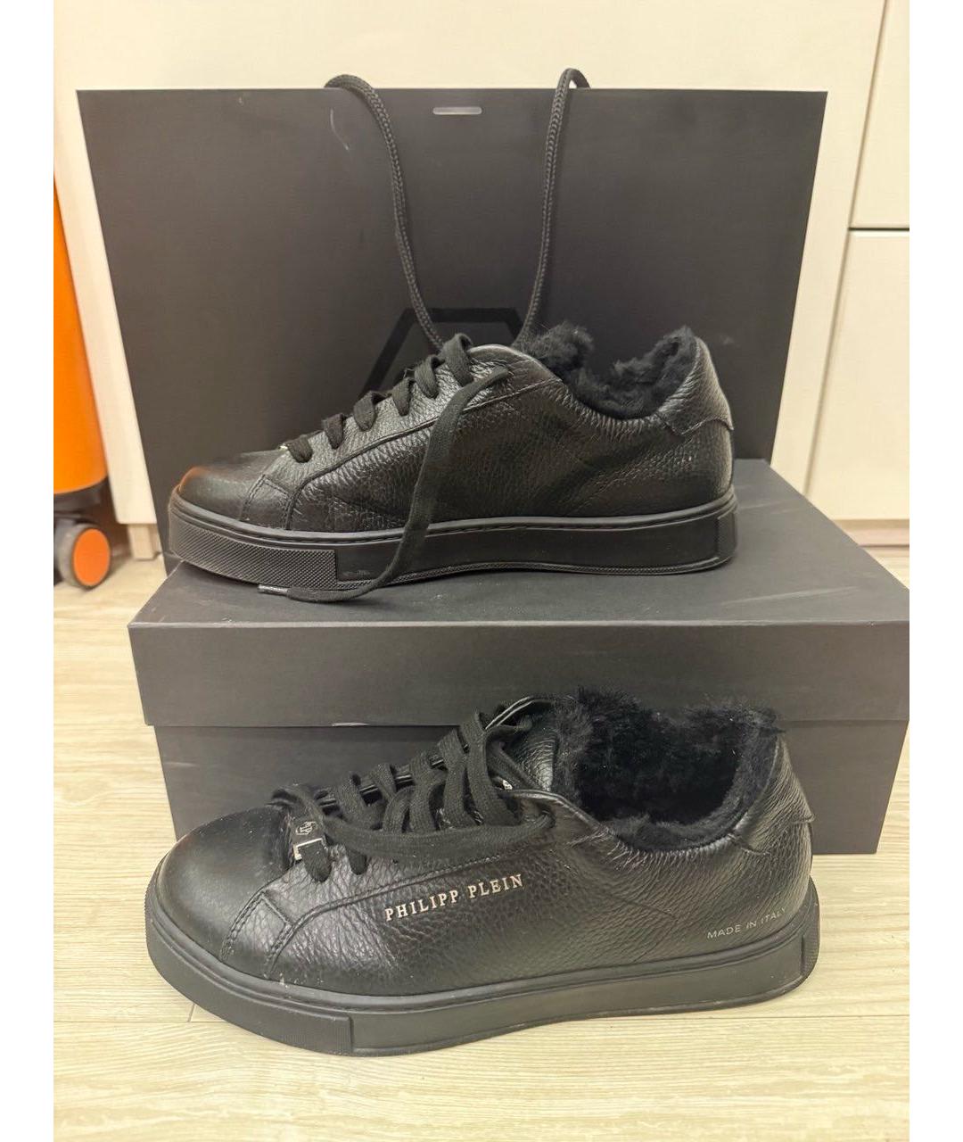 PHILIPP PLEIN Черные кожаные низкие кроссовки / кеды, фото 3