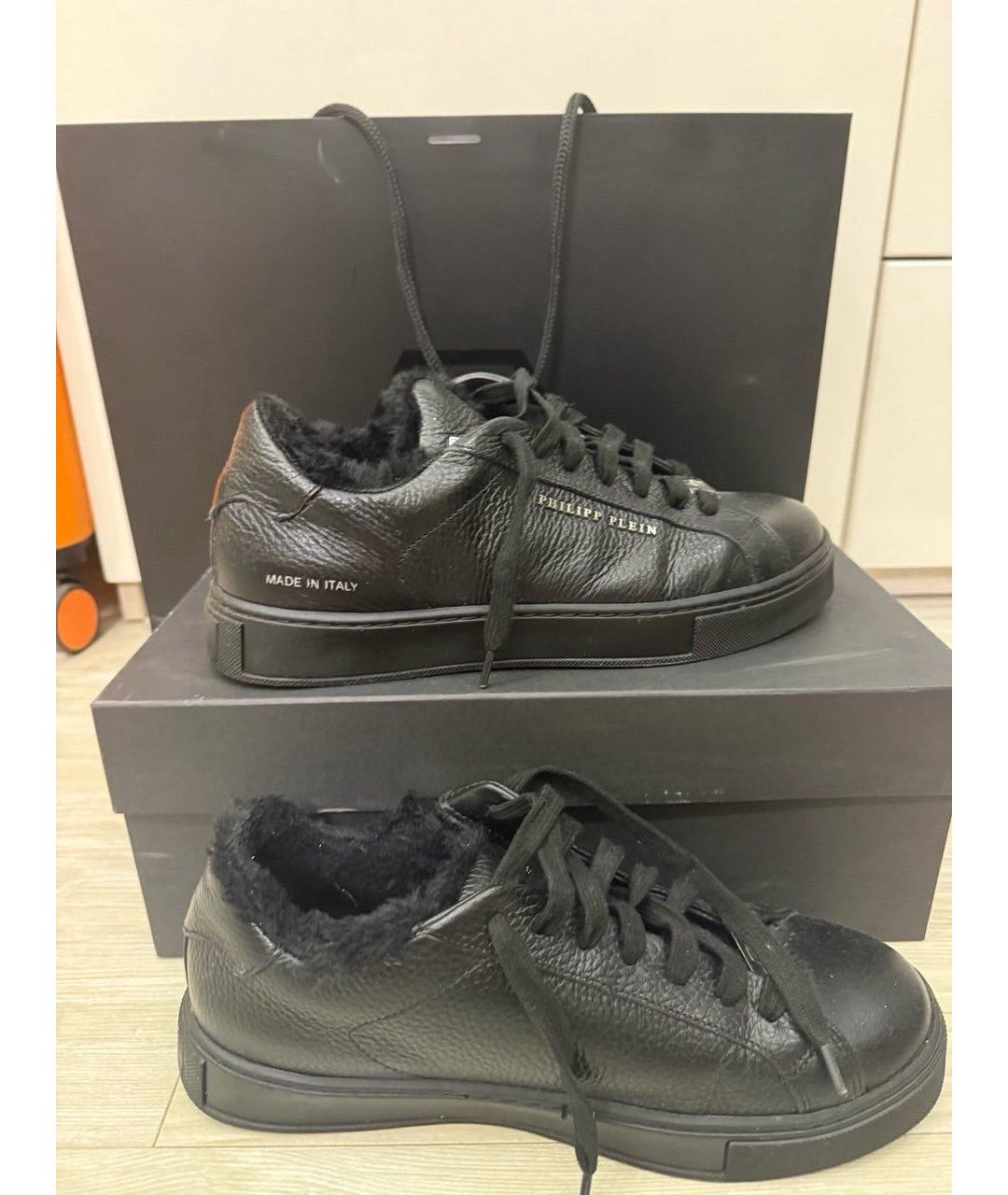 PHILIPP PLEIN Черные кожаные низкие кроссовки / кеды, фото 6