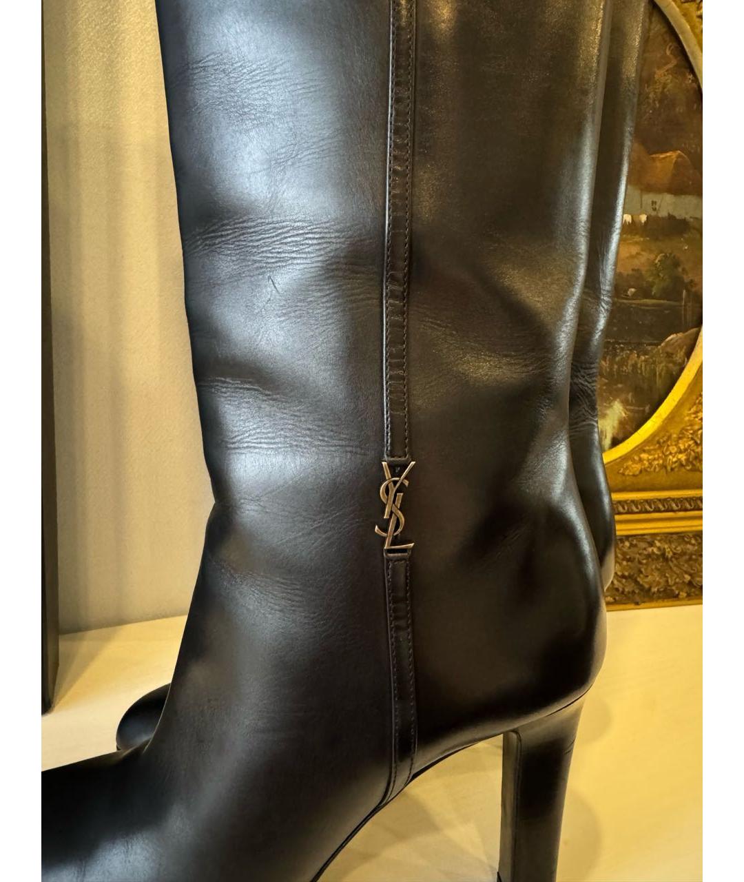 SAINT LAURENT Черные кожаные сапоги, фото 6