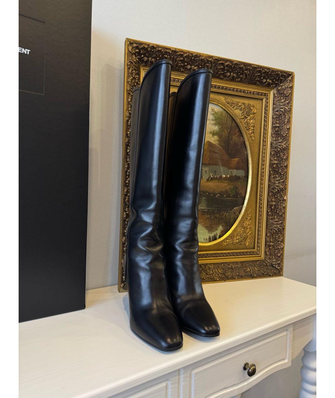 SAINT LAURENT Черные кожаные сапоги, фото 2