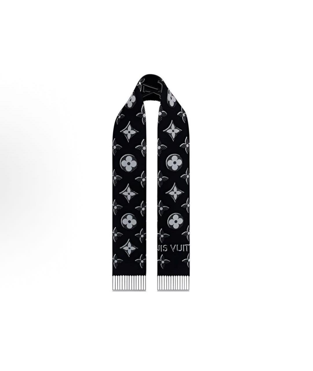 LOUIS VUITTON Черный шелковый шарф, фото 2