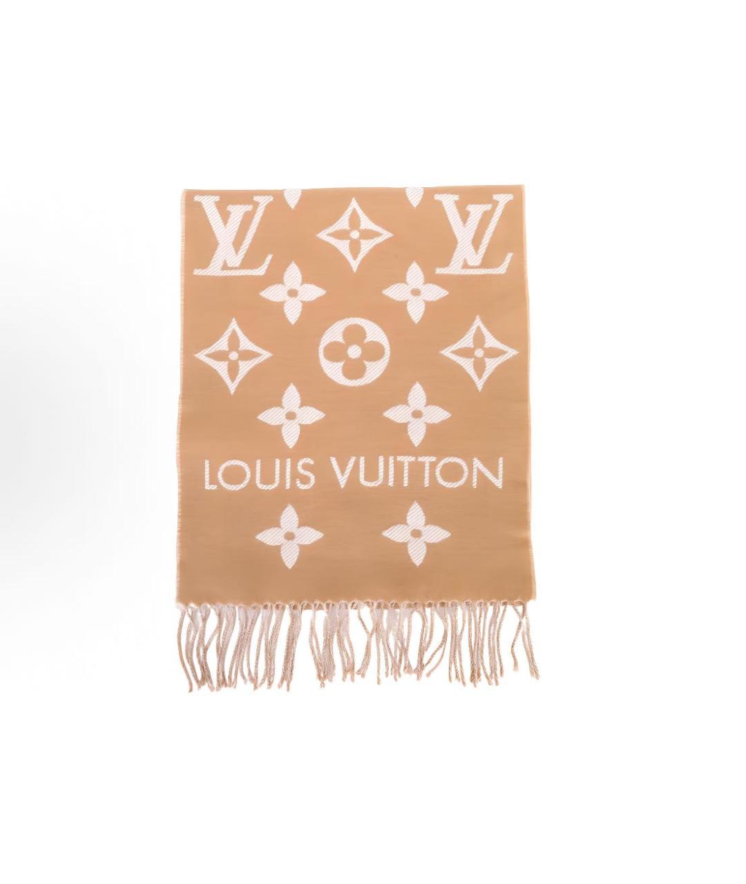 LOUIS VUITTON Бежевый шерстяной шарф, фото 5
