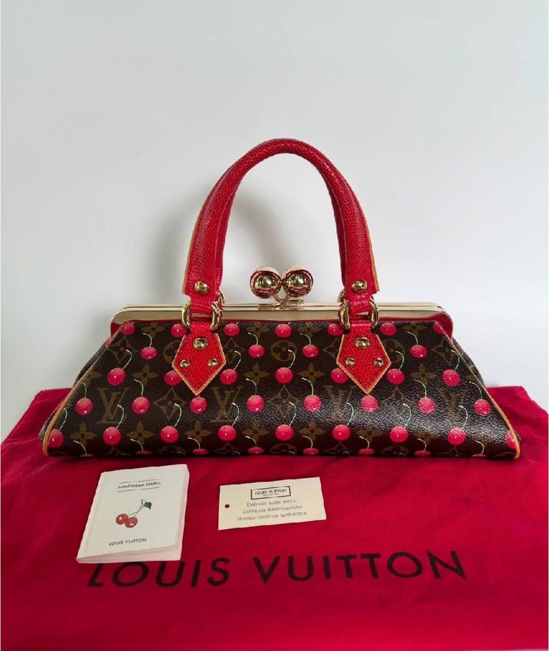 LOUIS VUITTON Красная кожаная сумка тоут, фото 7