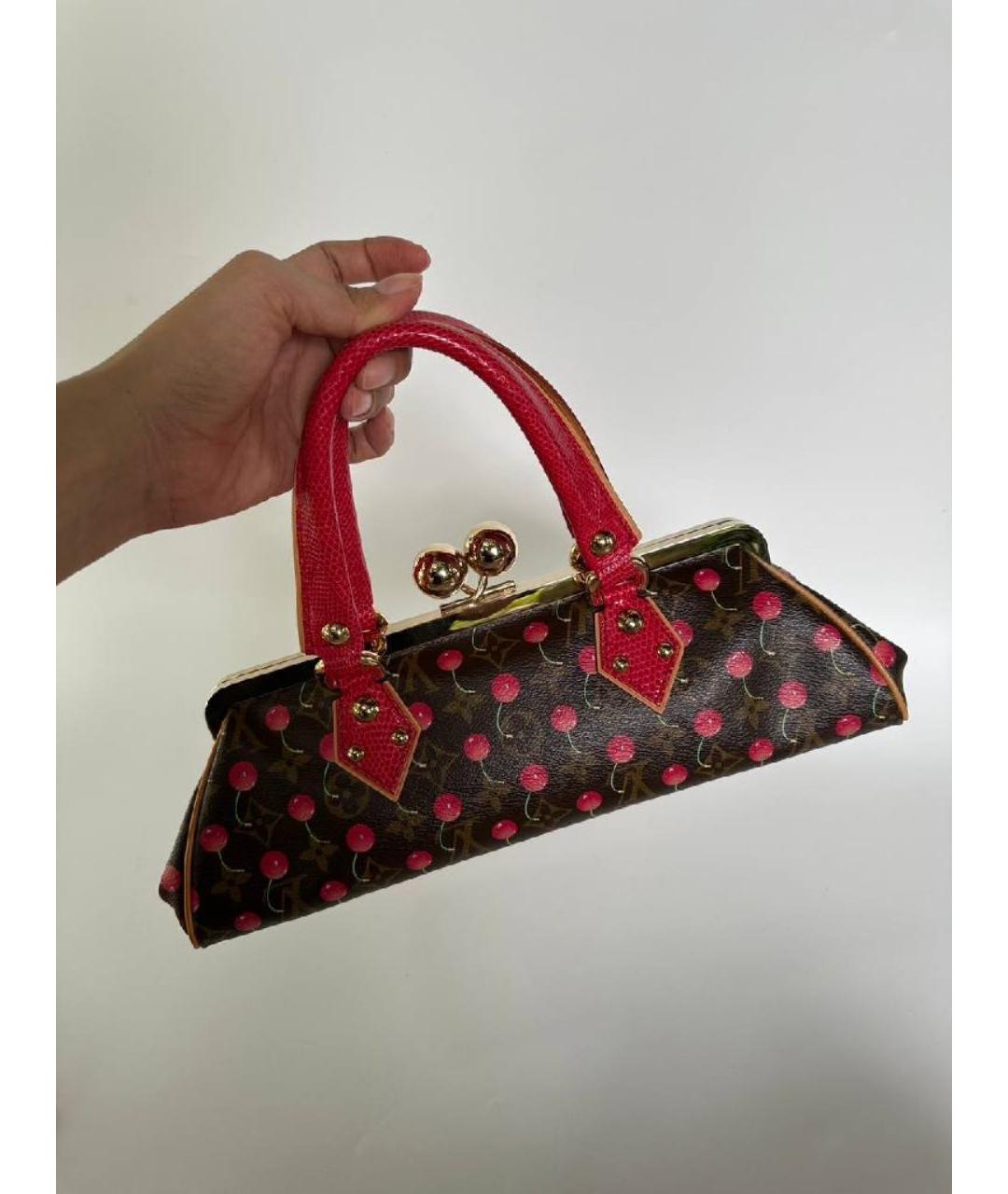 LOUIS VUITTON Красная кожаная сумка тоут, фото 6