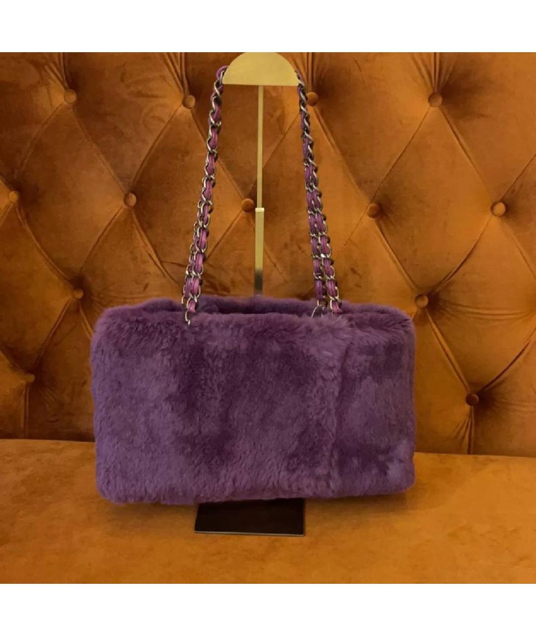 CHANEL Фиолетовая меховая сумка тоут, фото 6