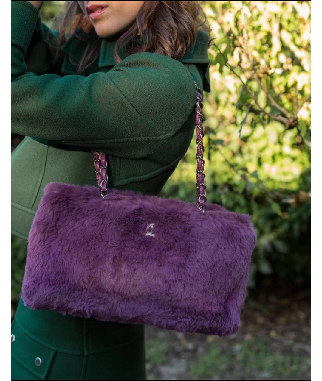 CHANEL Фиолетовая меховая сумка тоут, фото 7