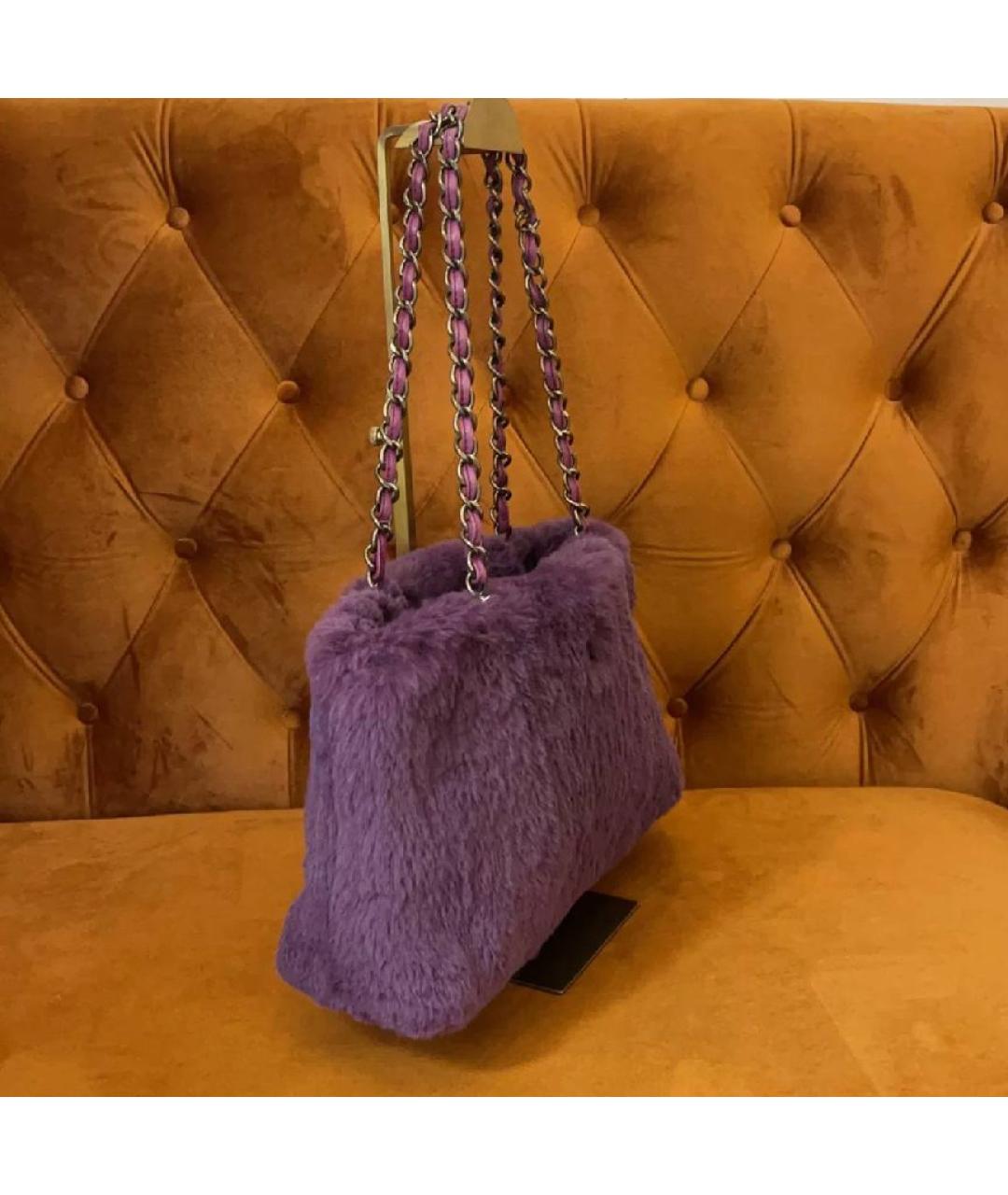 CHANEL Фиолетовая меховая сумка тоут, фото 2