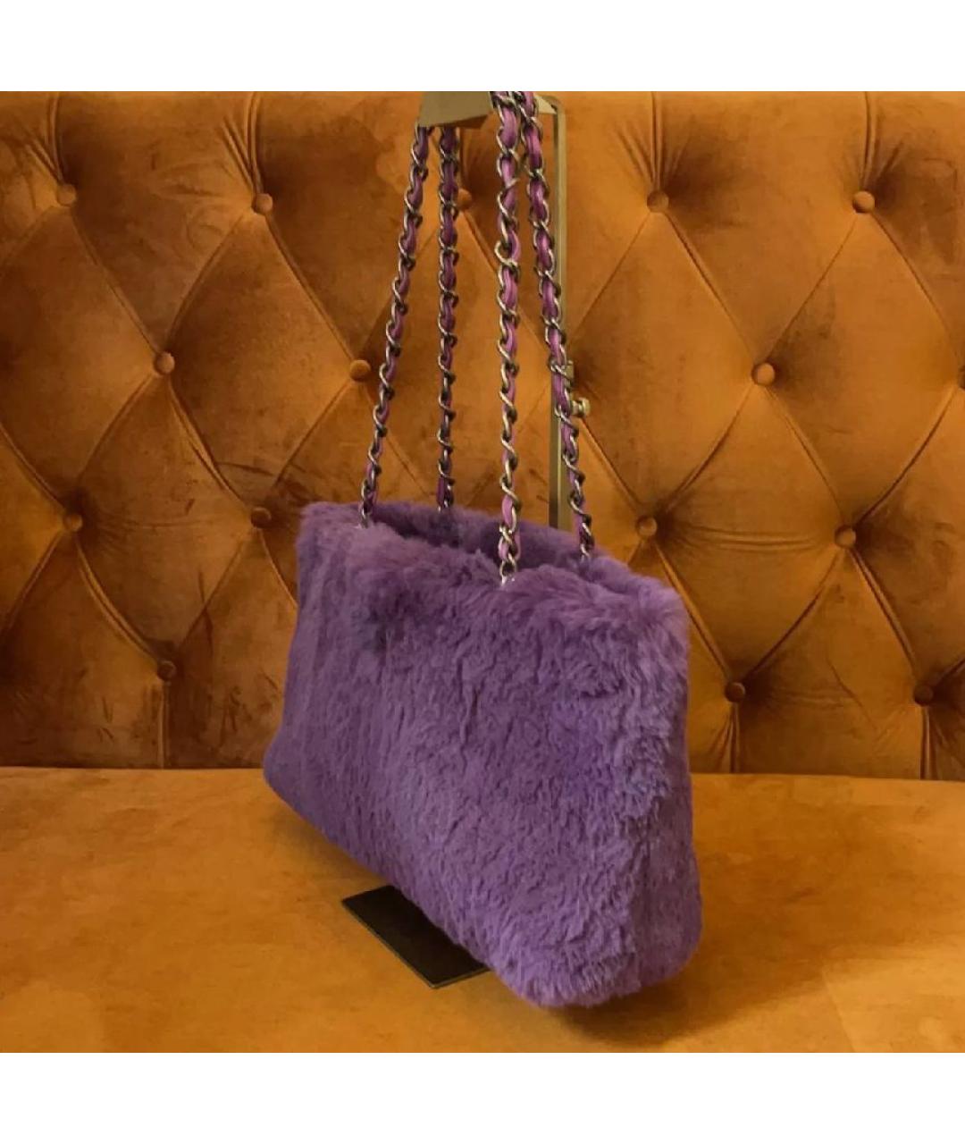 CHANEL Фиолетовая меховая сумка тоут, фото 5