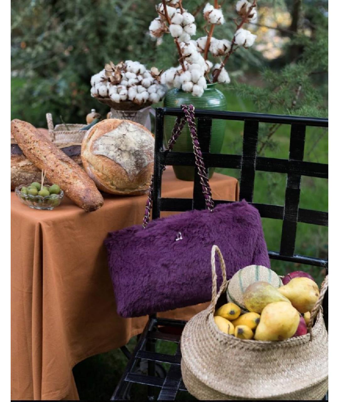 CHANEL Фиолетовая меховая сумка тоут, фото 9