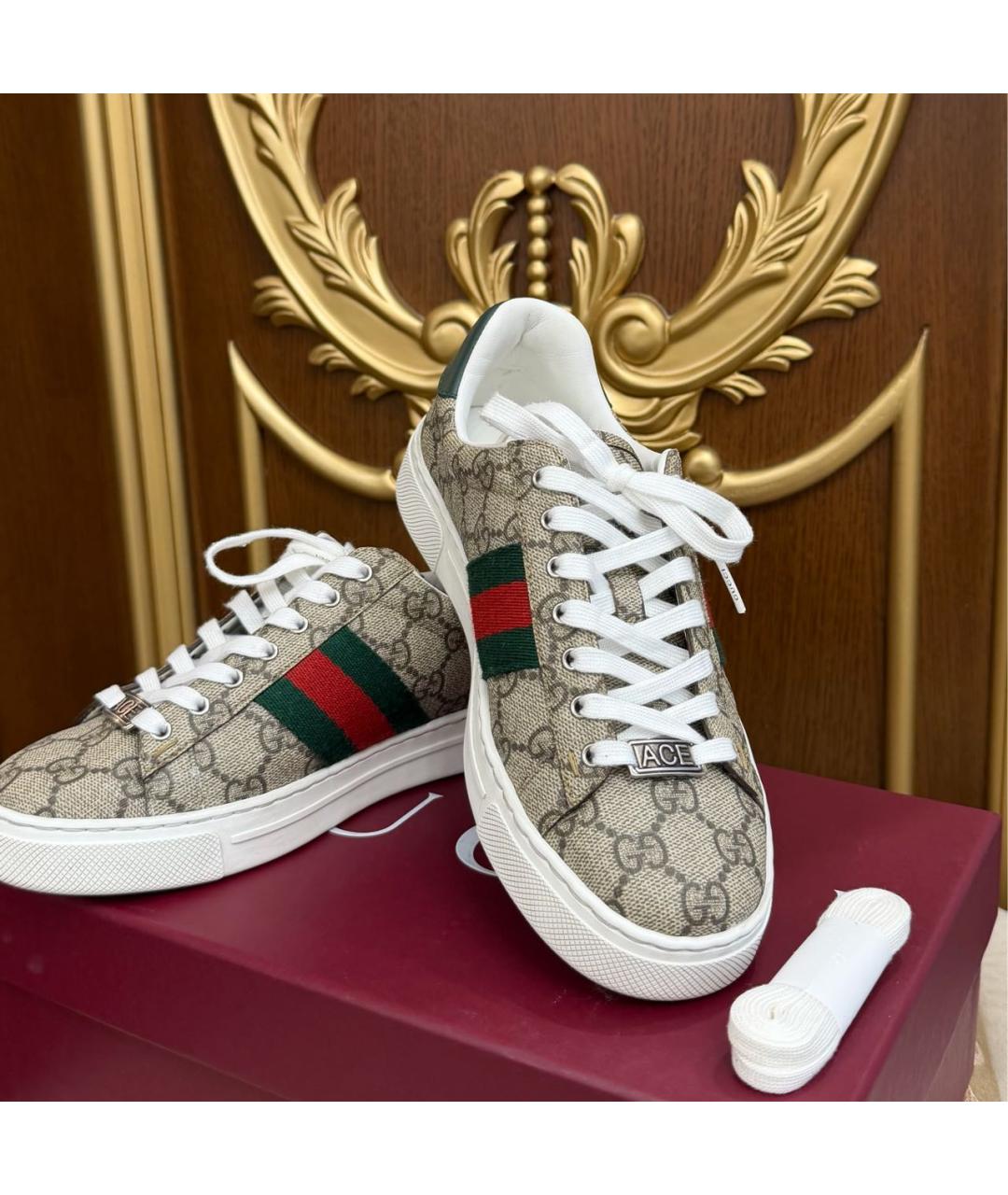 GUCCI Бежевые кожаные кеды, фото 6