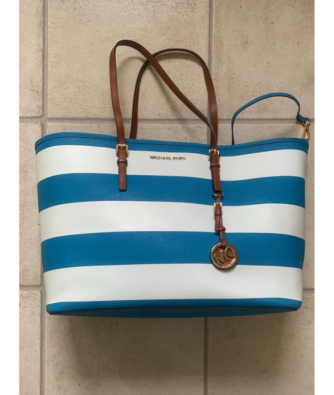 MICHAEL MICHAEL KORS Голубая кожаная сумка тоут, фото 4