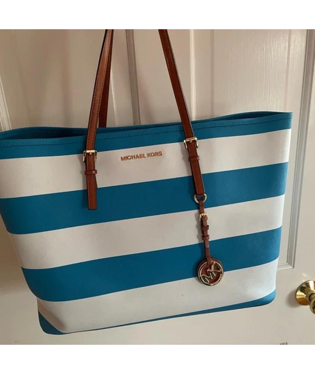 MICHAEL MICHAEL KORS Голубая кожаная сумка тоут, фото 3