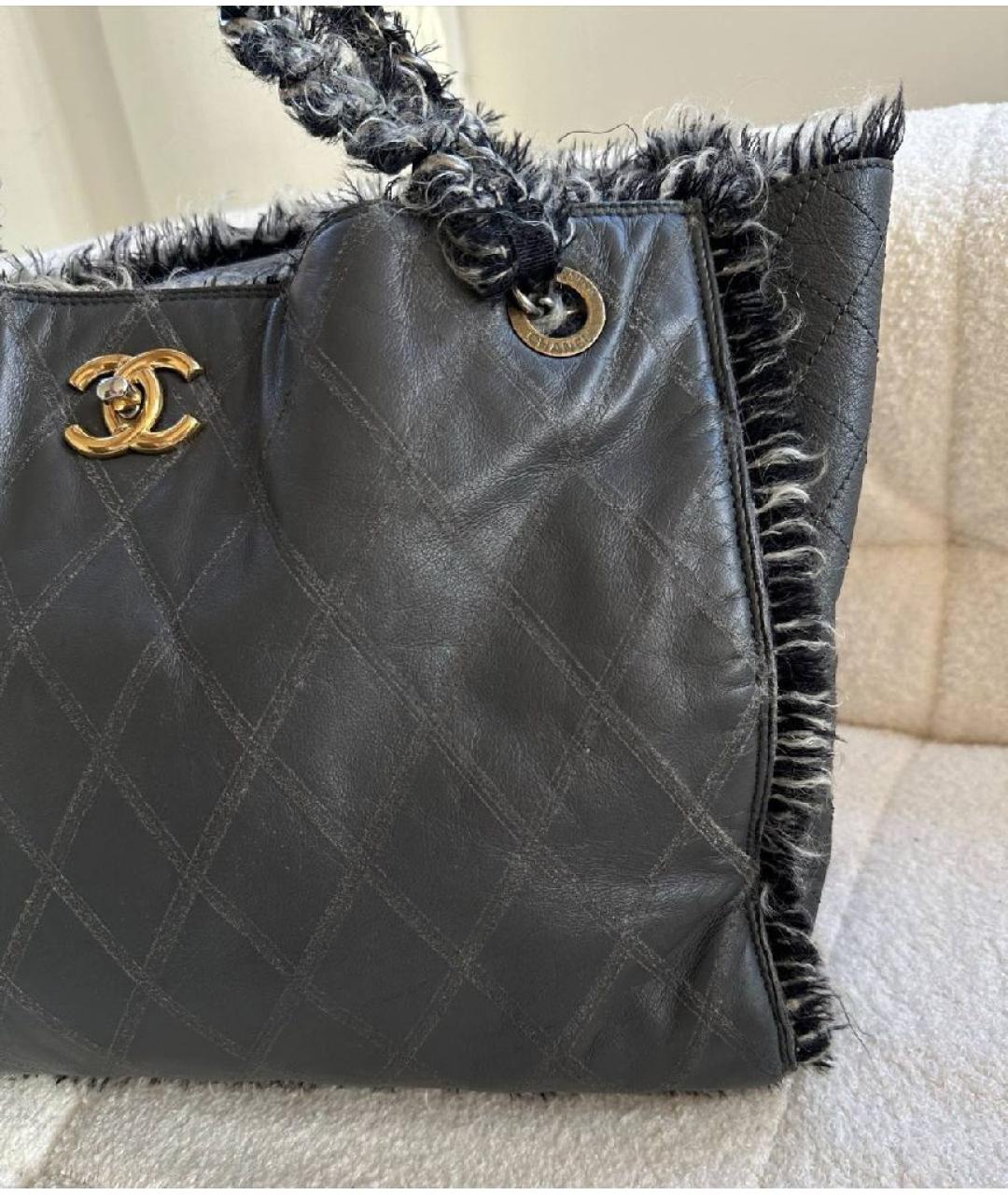 CHANEL Антрацитовая твидовая сумка с короткими ручками, фото 4