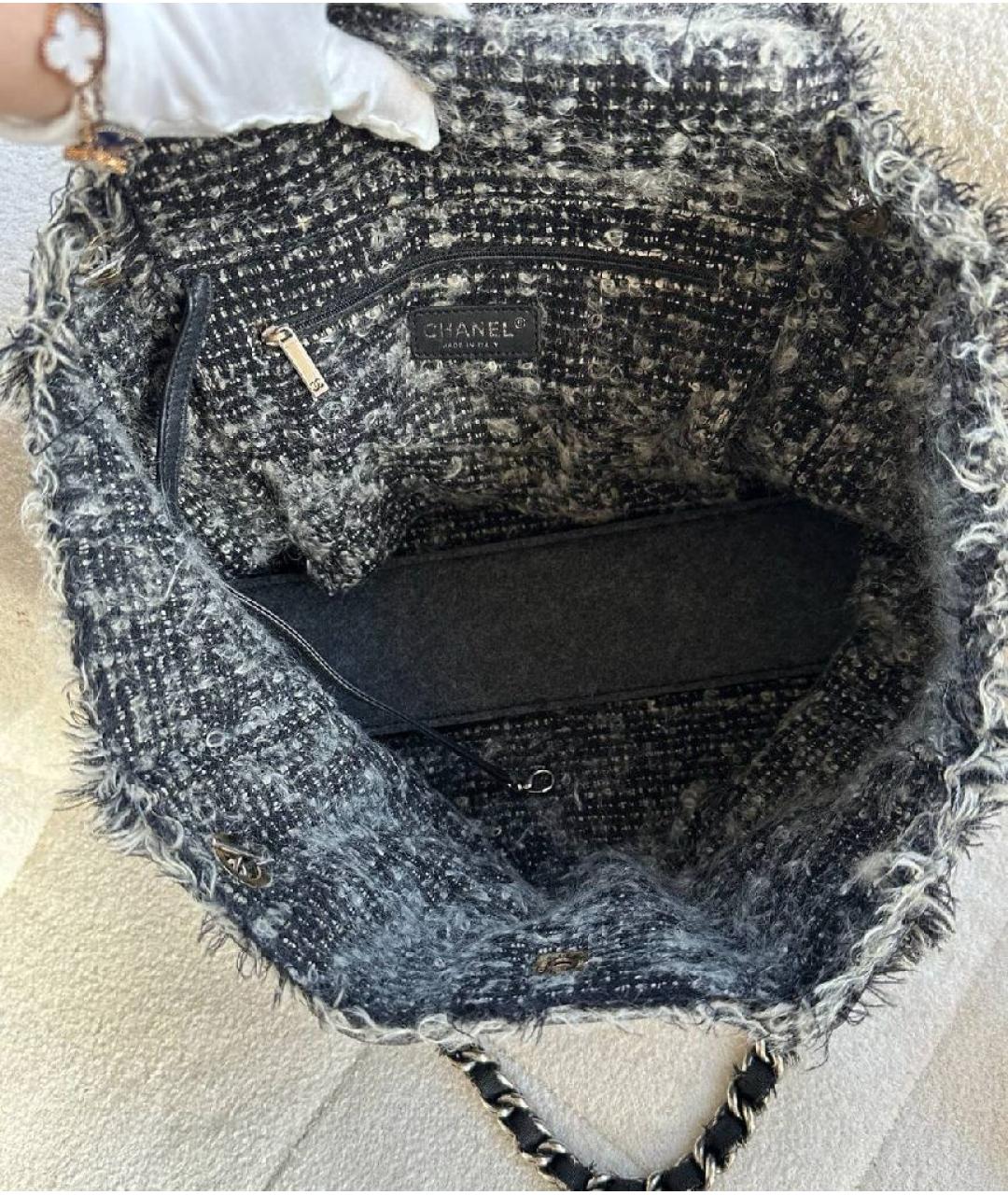 CHANEL Антрацитовая твидовая сумка с короткими ручками, фото 7