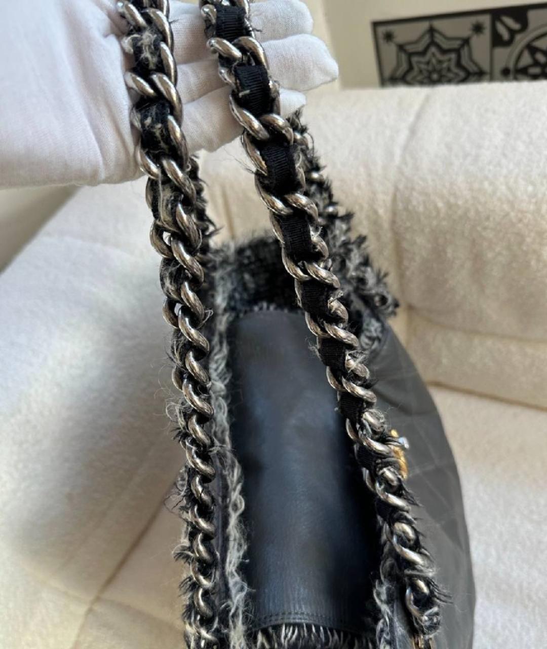 CHANEL Антрацитовая твидовая сумка с короткими ручками, фото 8