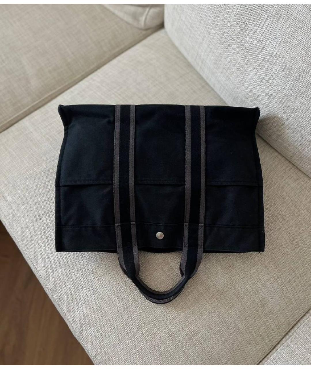 HERMES Черная тканевая сумка с короткими ручками, фото 2