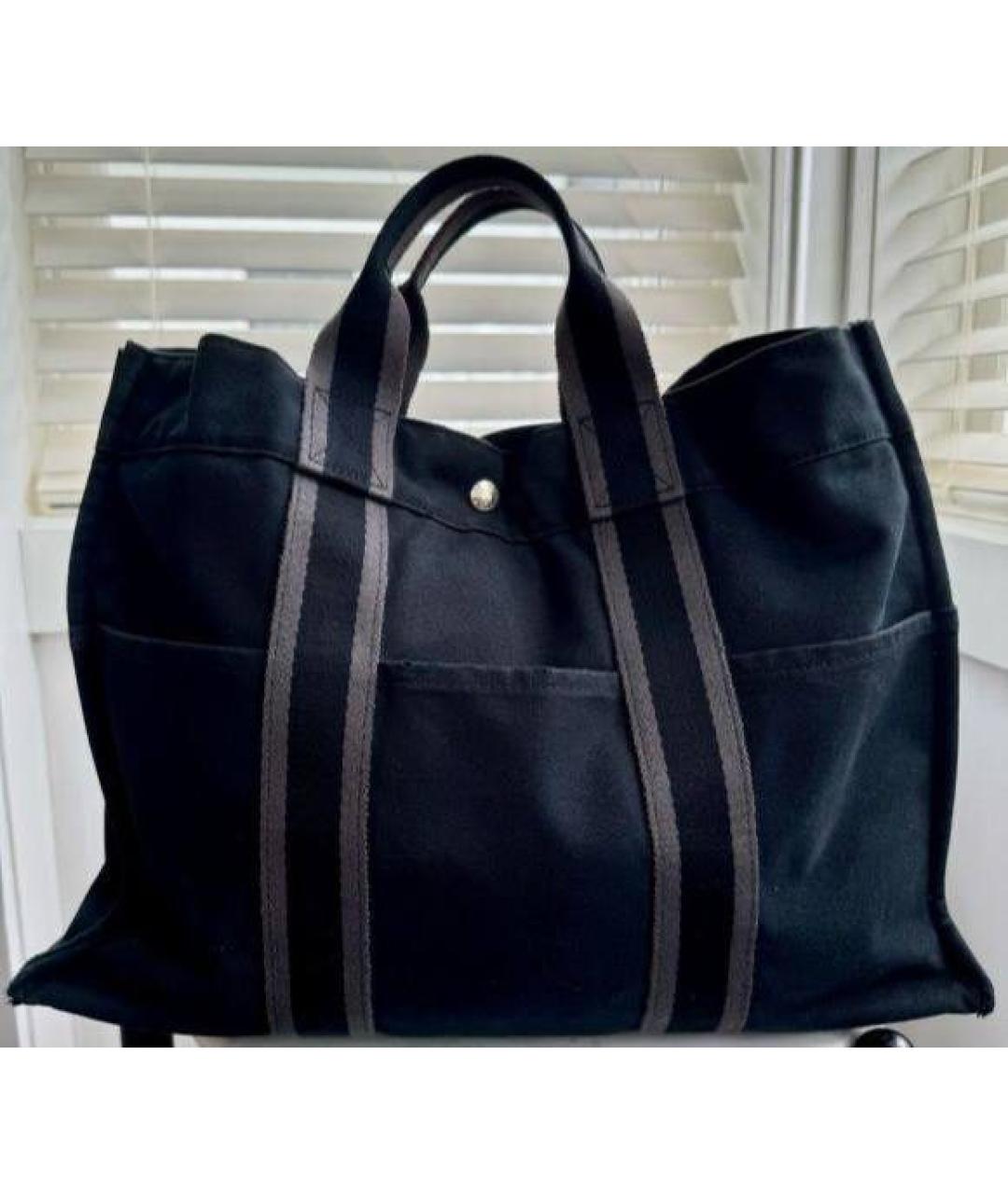 HERMES Черная тканевая сумка с короткими ручками, фото 4