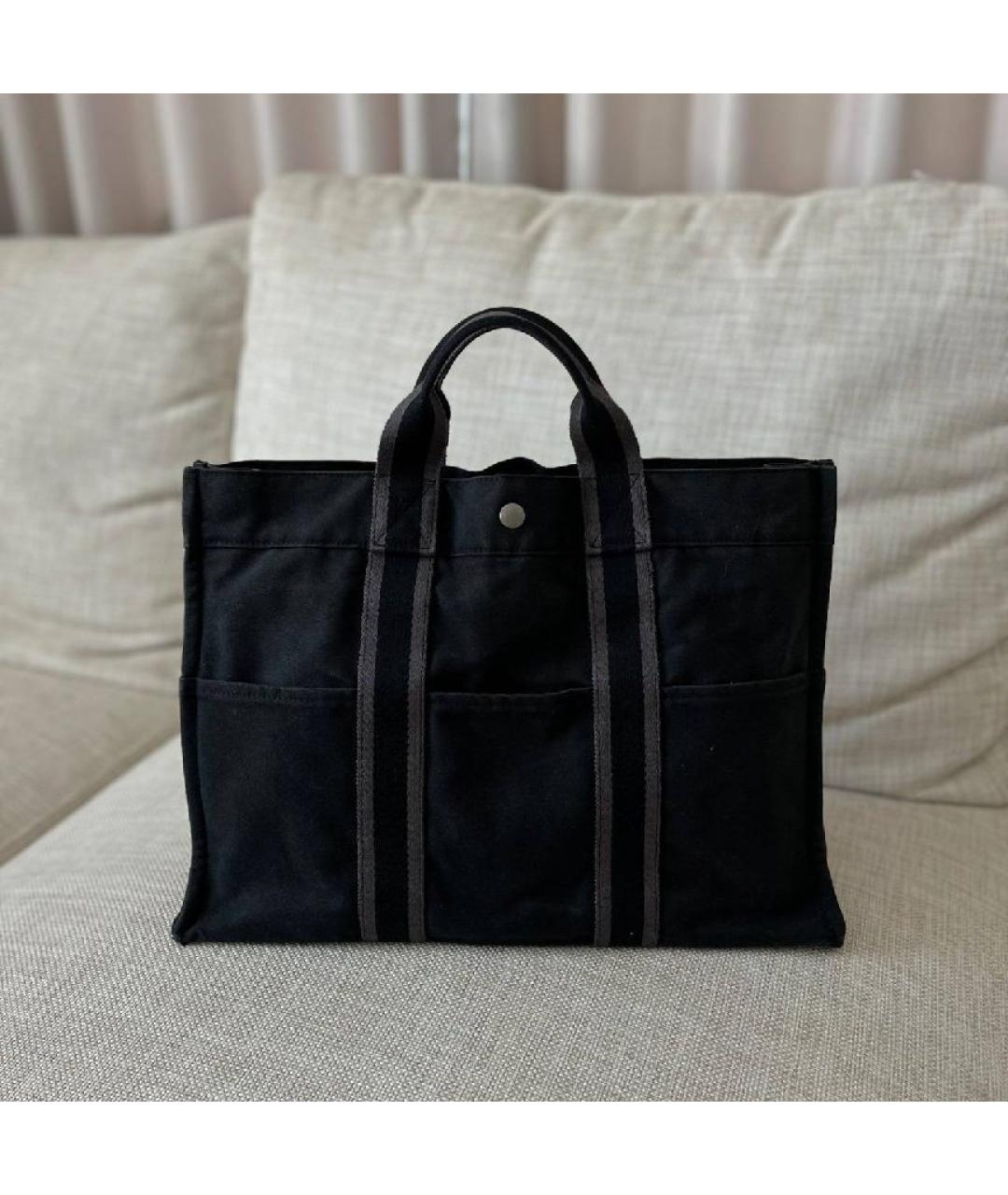 HERMES Черная тканевая сумка с короткими ручками, фото 9