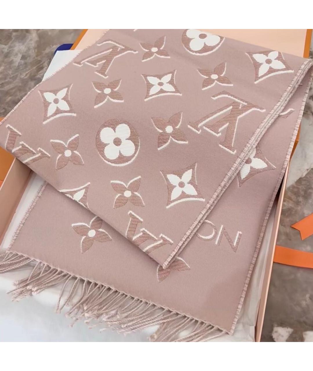 LOUIS VUITTON Розовый шерстяной шарф, фото 4