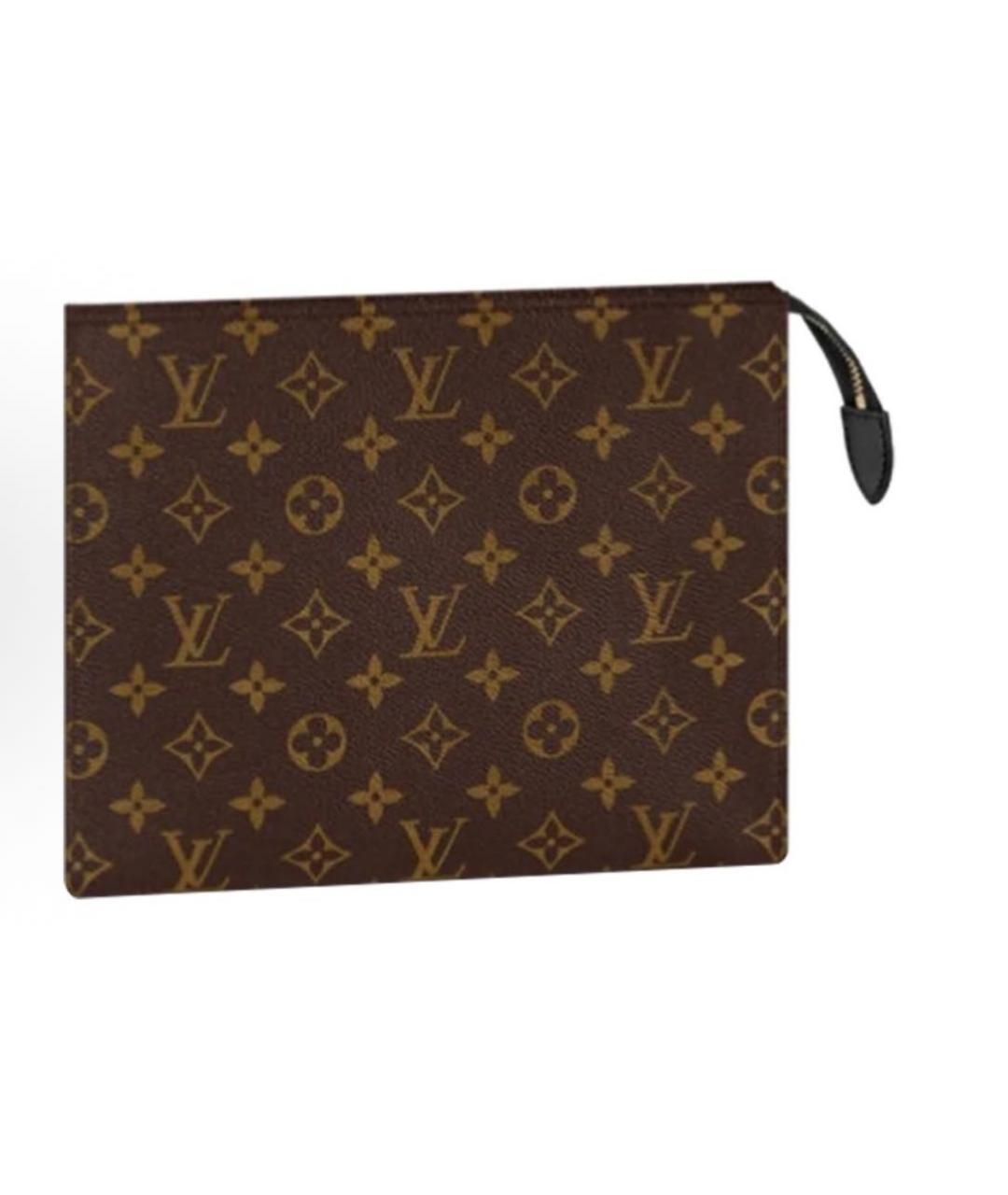 LOUIS VUITTON Коричневая кожаная косметичка, фото 5