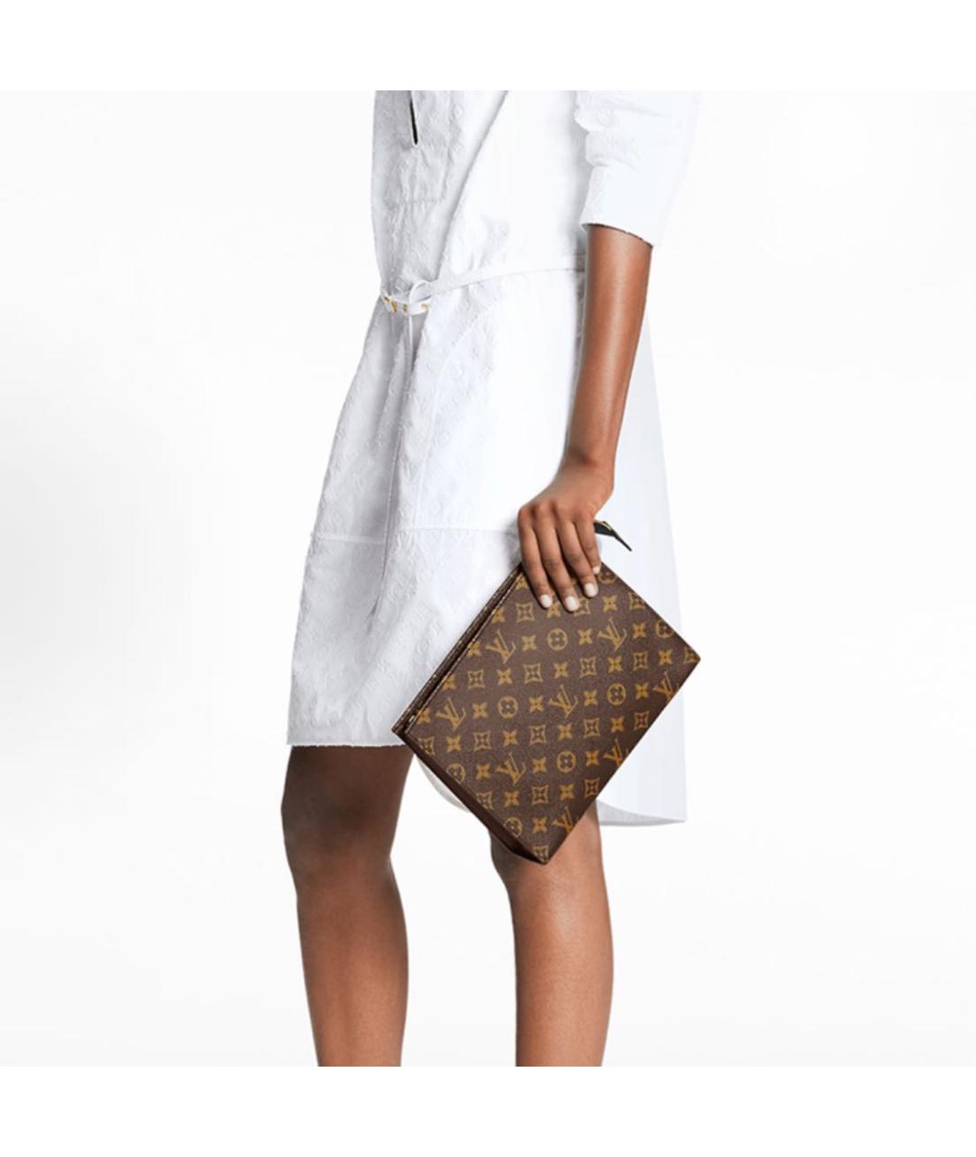 LOUIS VUITTON Коричневая кожаная косметичка, фото 4