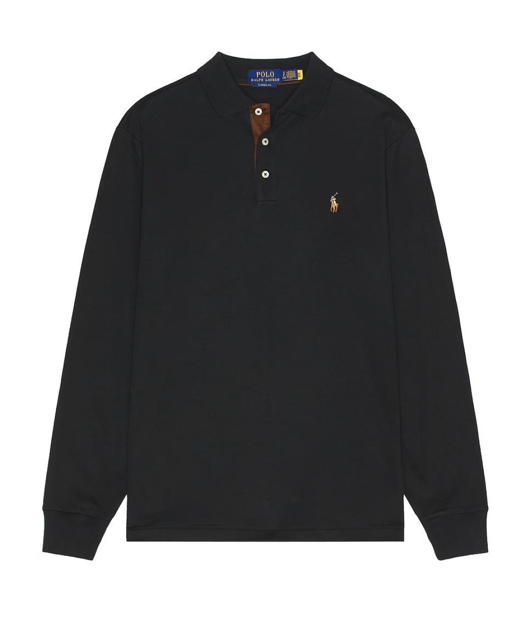POLO RALPH LAUREN Черное хлопковое поло с длинным рукавом, фото 1