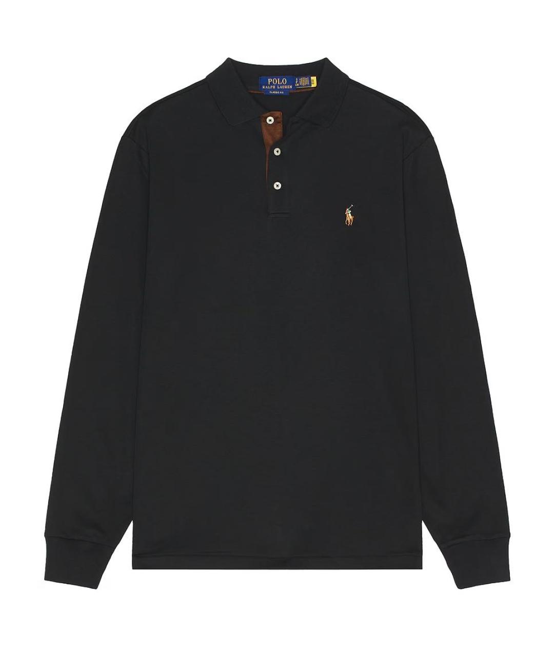 POLO RALPH LAUREN Черное хлопковое поло с длинным рукавом, фото 1
