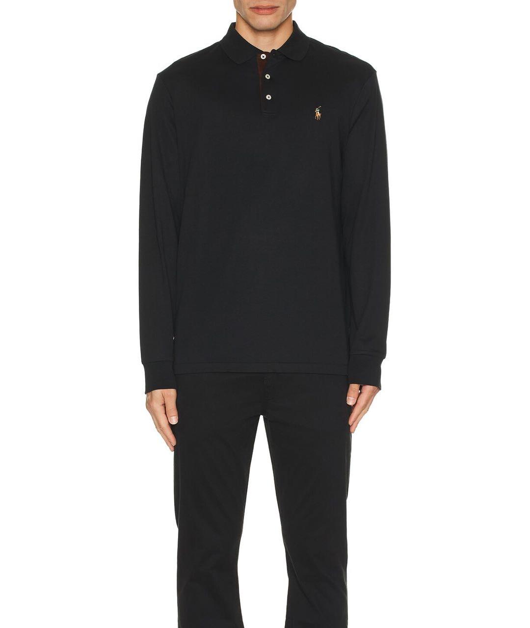 POLO RALPH LAUREN Черное хлопковое поло с длинным рукавом, фото 4