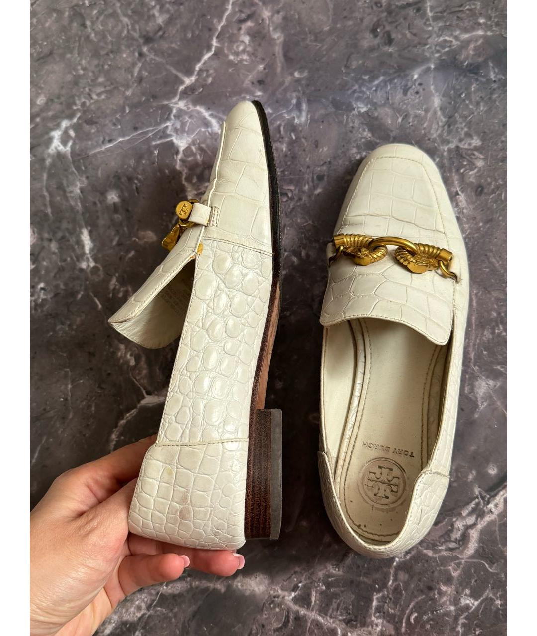 TORY BURCH Бежевые кожаные лоферы, фото 9