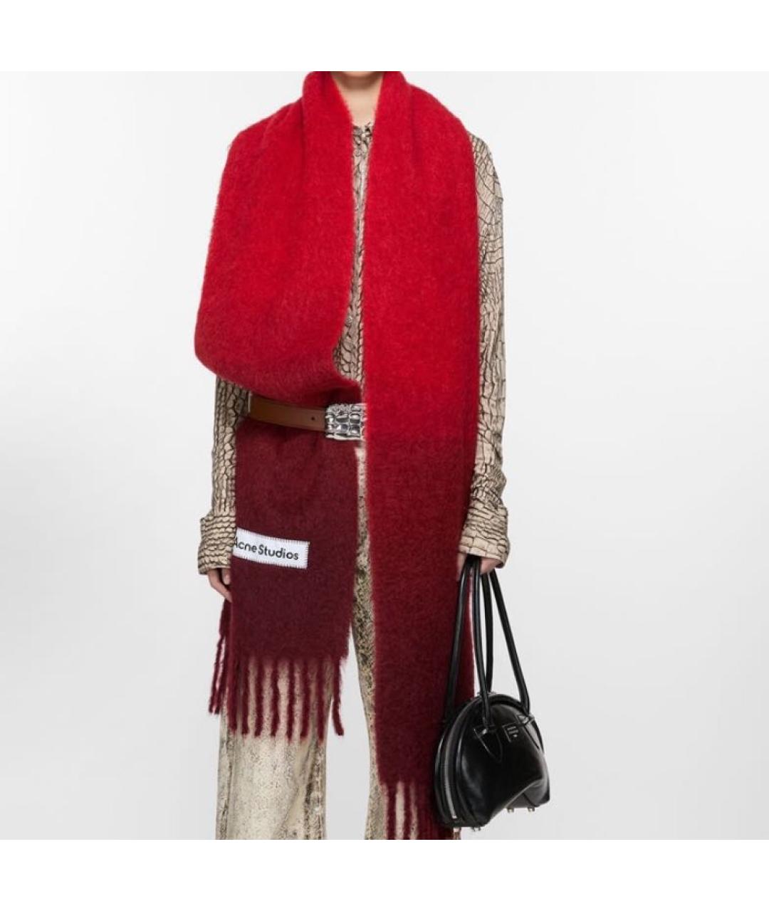 ACNE STUDIOS Бордовый шерстяной шарф, фото 3