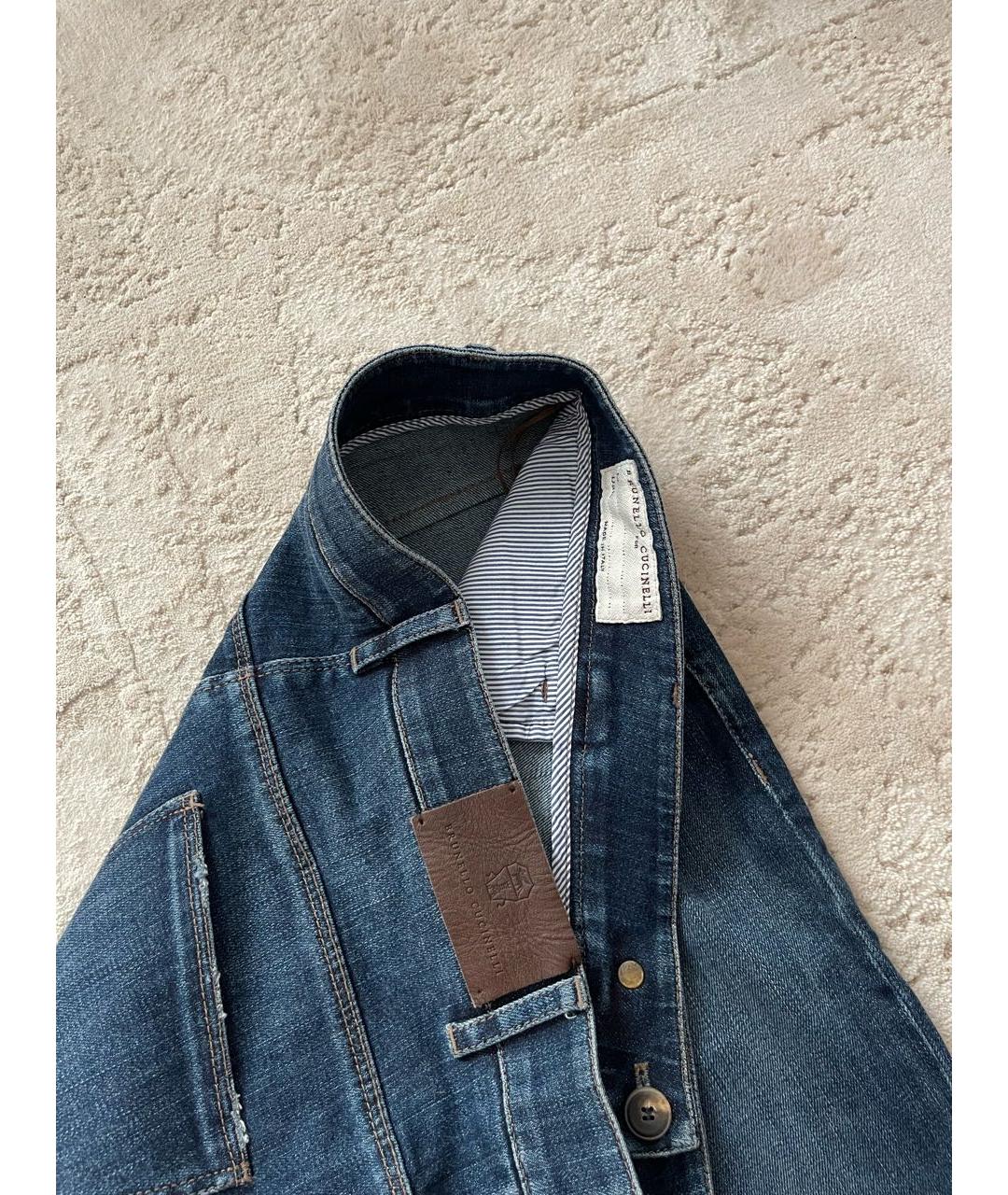 BRUNELLO CUCINELLI Темно-синие хлопко-эластановые джинсы слим, фото 3