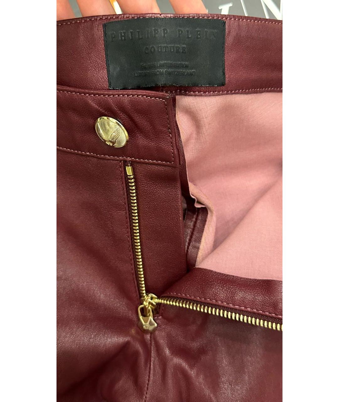 PHILIPP PLEIN Бордовые кожаные брюки узкие, фото 3