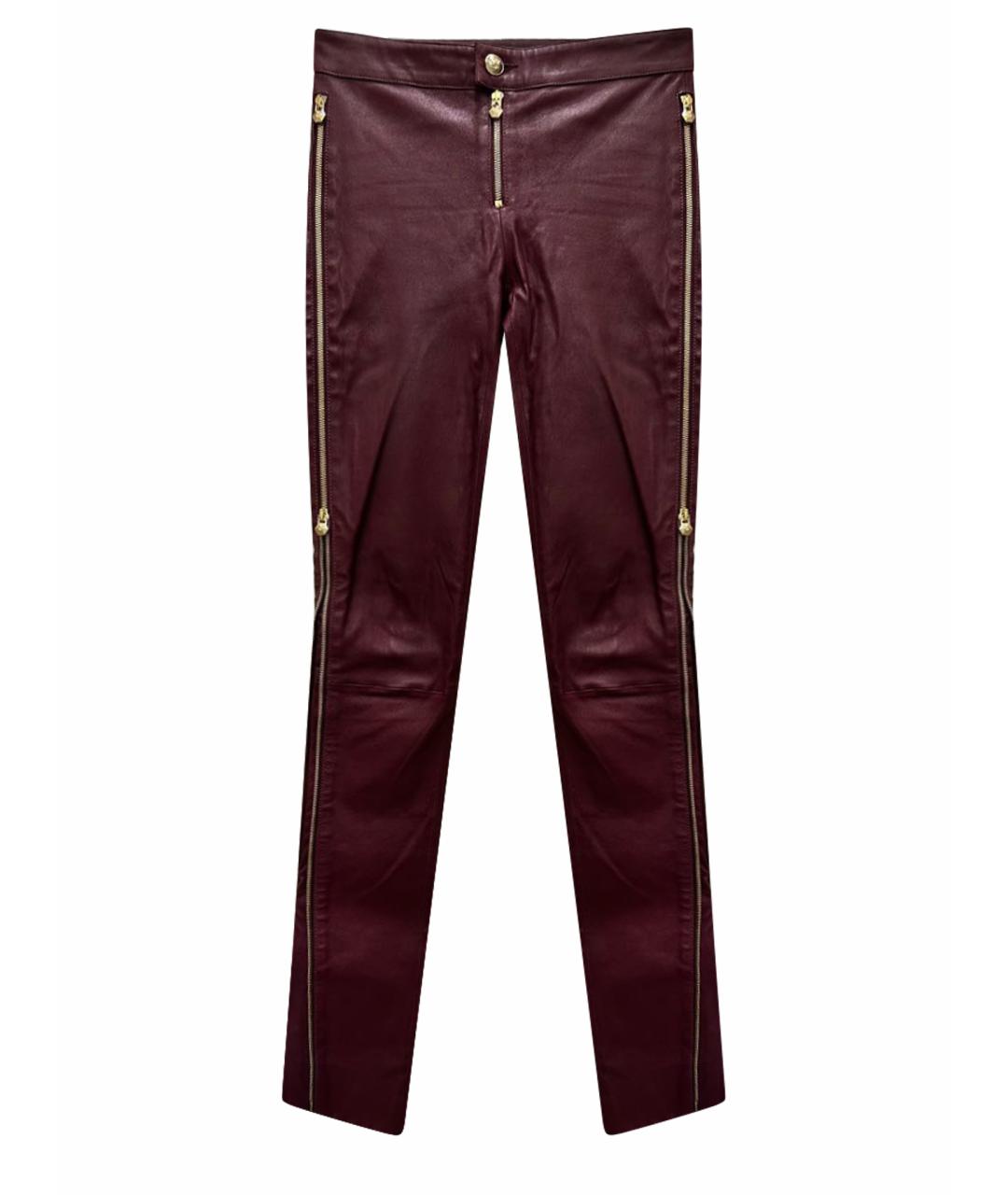 PHILIPP PLEIN Бордовые кожаные брюки узкие, фото 1