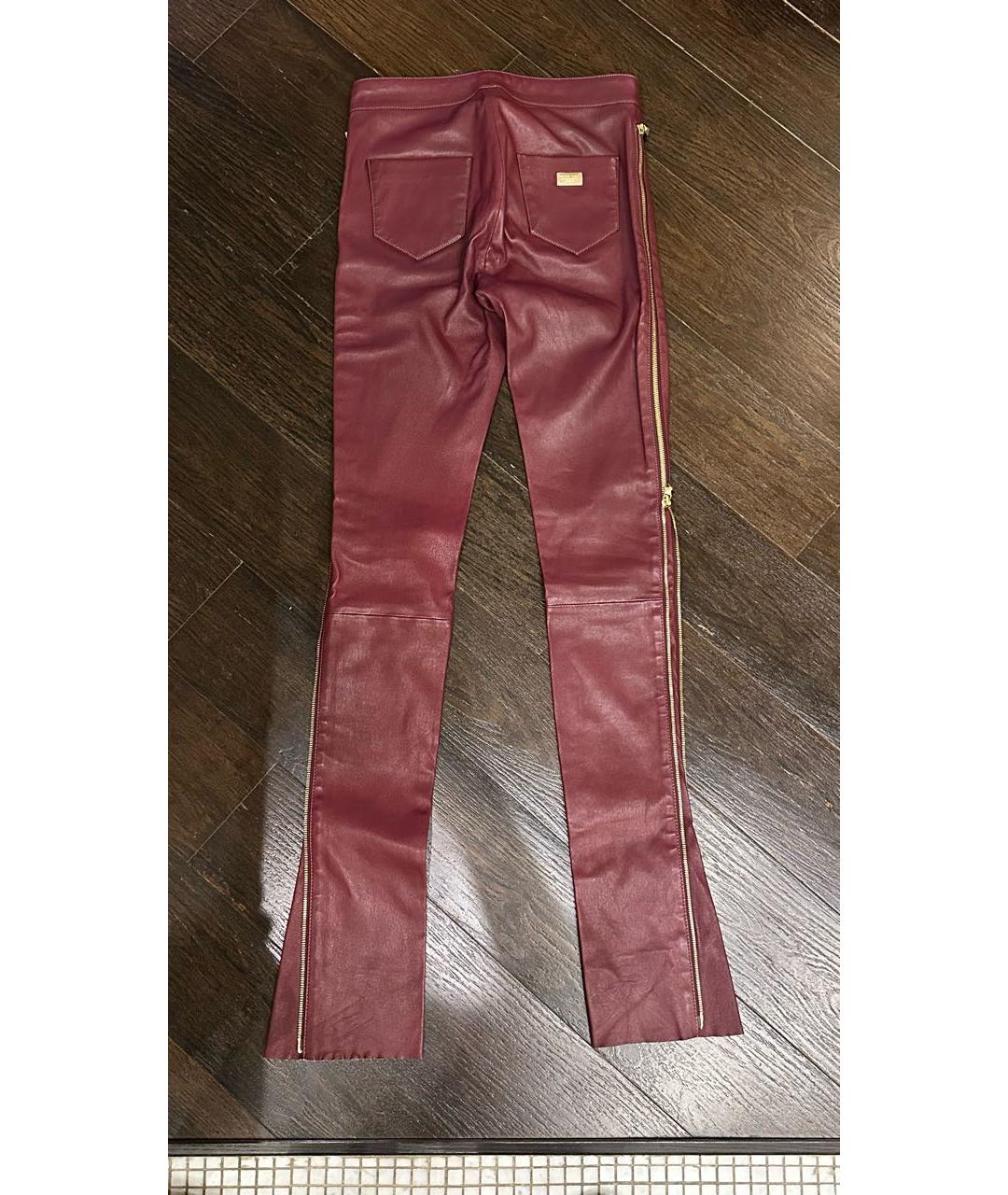 PHILIPP PLEIN Бордовые кожаные брюки узкие, фото 2